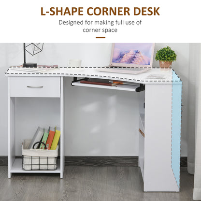 Bavise 120cm Wooden White L Shaped Corner Desk With Keyboard Tray Drawers