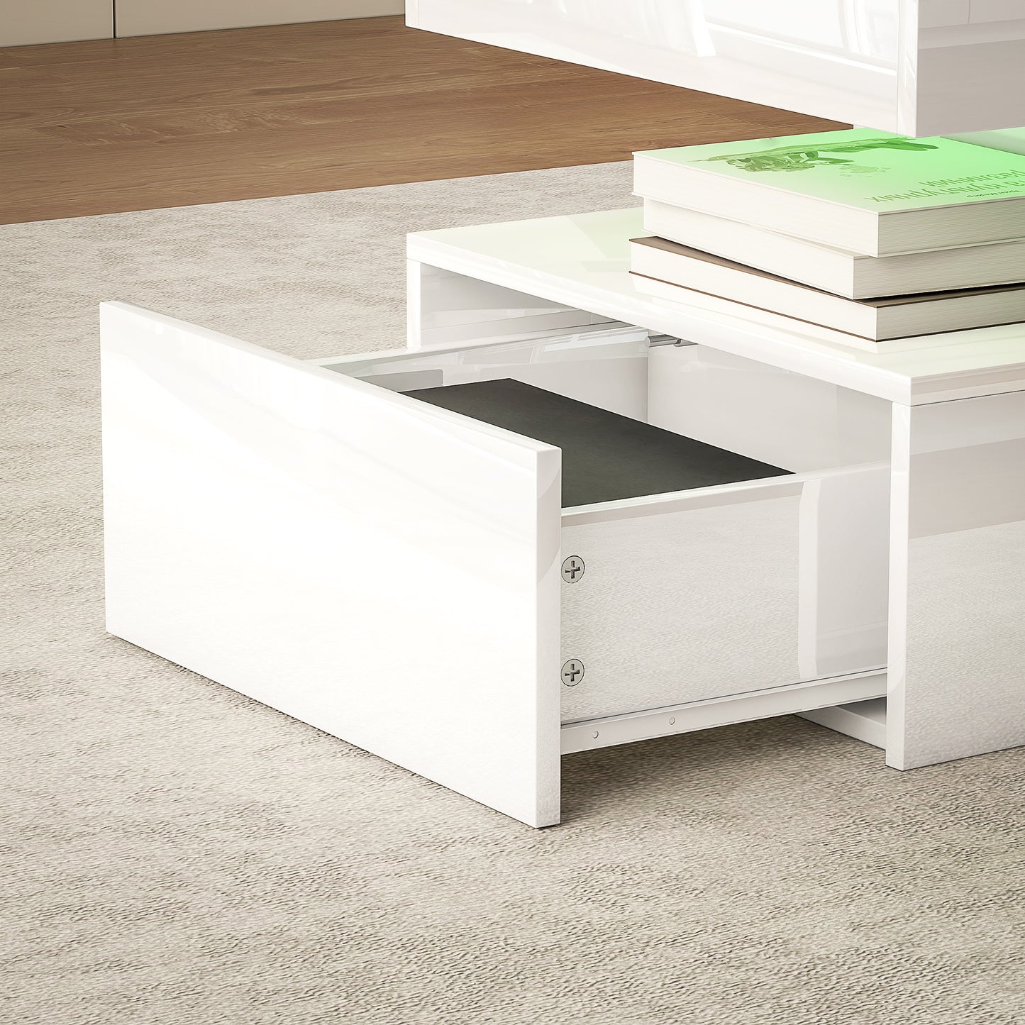 Lomoyo cm High Gloss White LED Coffee Table With Integrated Storage