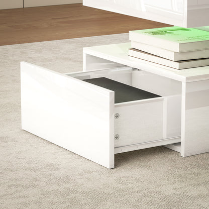 Lomoyo cm High Gloss White LED Coffee Table With Integrated Storage