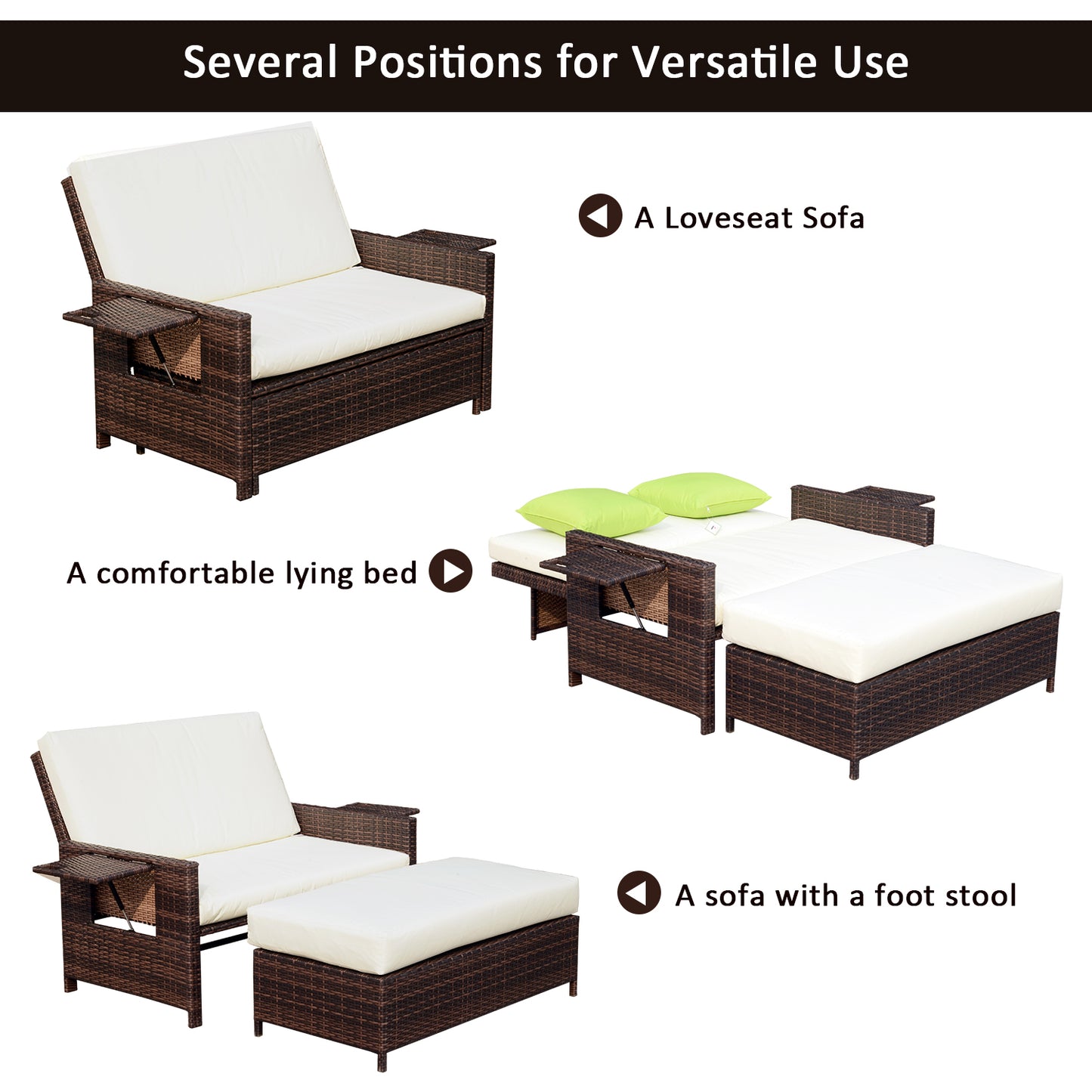 Fibadi Rattan Brown 2 Seater Outdoor Daybed Sun Lounger