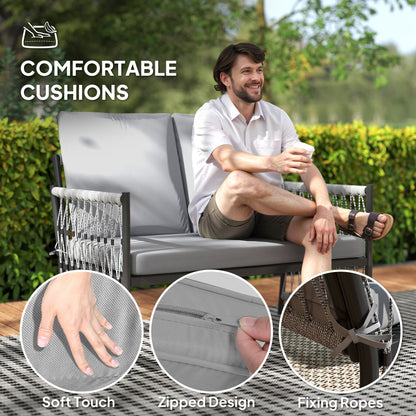 Zike Rattan Grey 4 Seater Outdoor Sofa Conversation Set With Glass Coffee Table