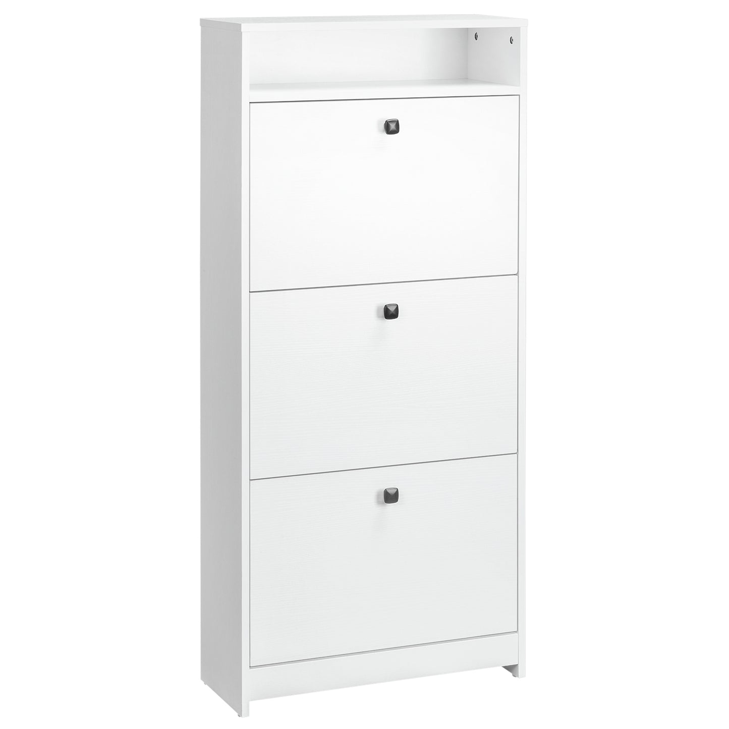 Kero Vemo Wooden White Slim Shoe Cabinet With 3 Flip Doors And Shelf