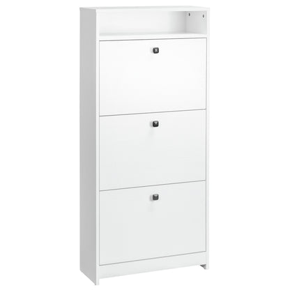 Kero Vemo Wooden White Slim Shoe Cabinet With 3 Flip Doors And Shelf