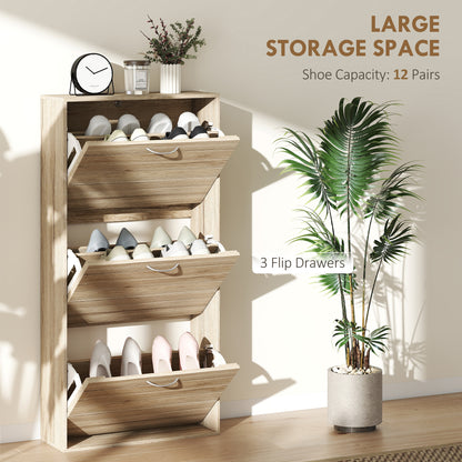 Covara Wooden Brown Wood Effect 12 Pair Shoe Cabinet With Flip Drawers
