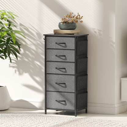 Suha Fabric And Metal Charcoal Grey 5 Drawer Storage Chest