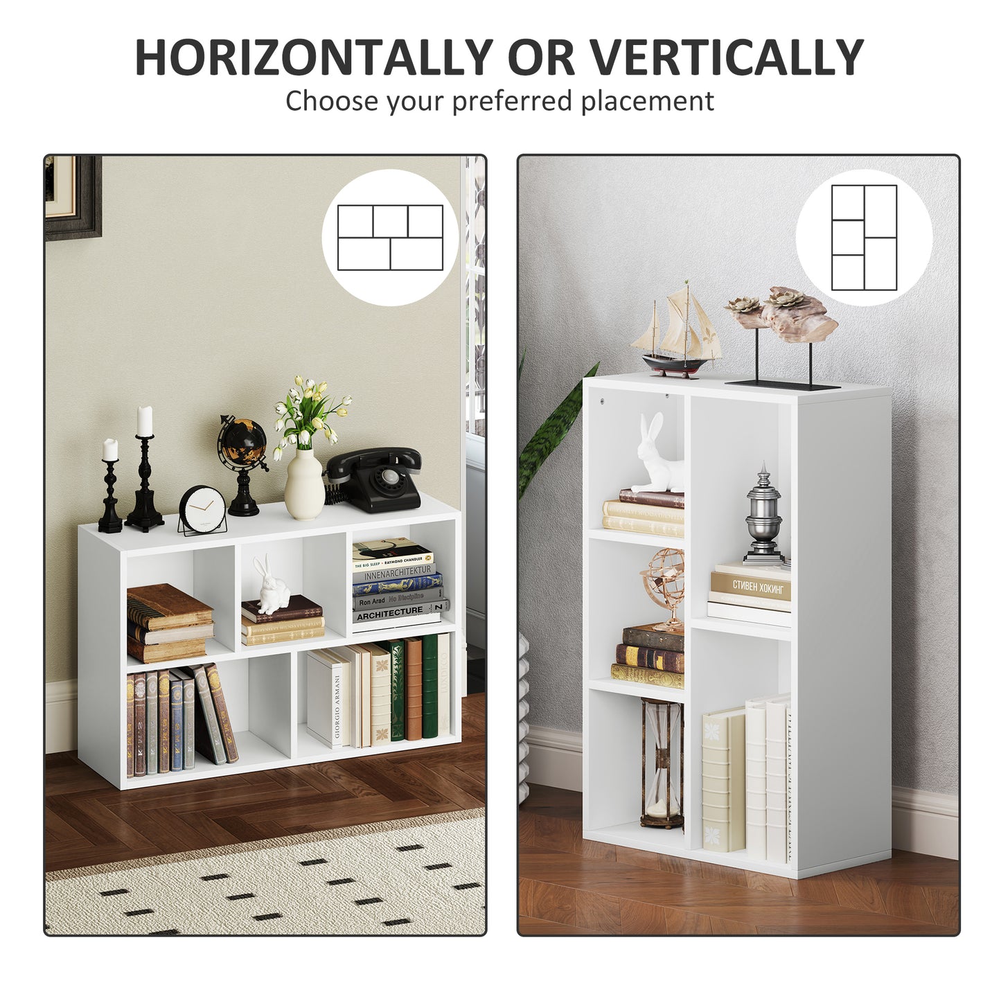 Sovi Wood White 2 Tier Bookcase With 5 Storage Compartments