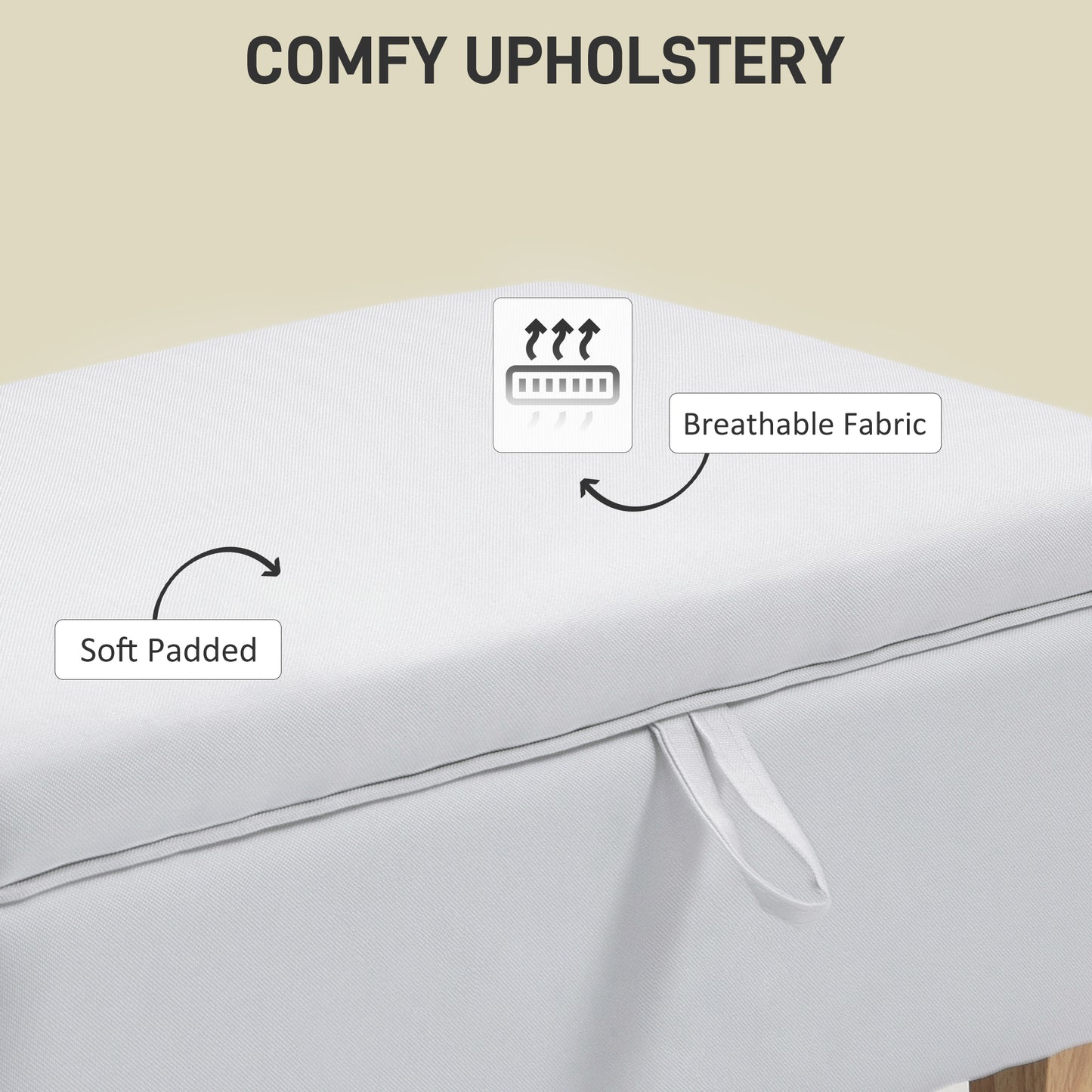 Mael Linen White Storage Ottoman With Padded Seat