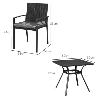 Laresu 4 Seater Black Rattan 5 Piece Garden Dining Set With Cushioned Chairs
