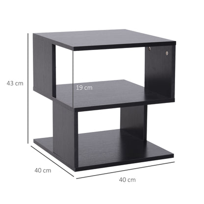 Moyofa Wooden Black Square Side Table With 2 Tier Storage