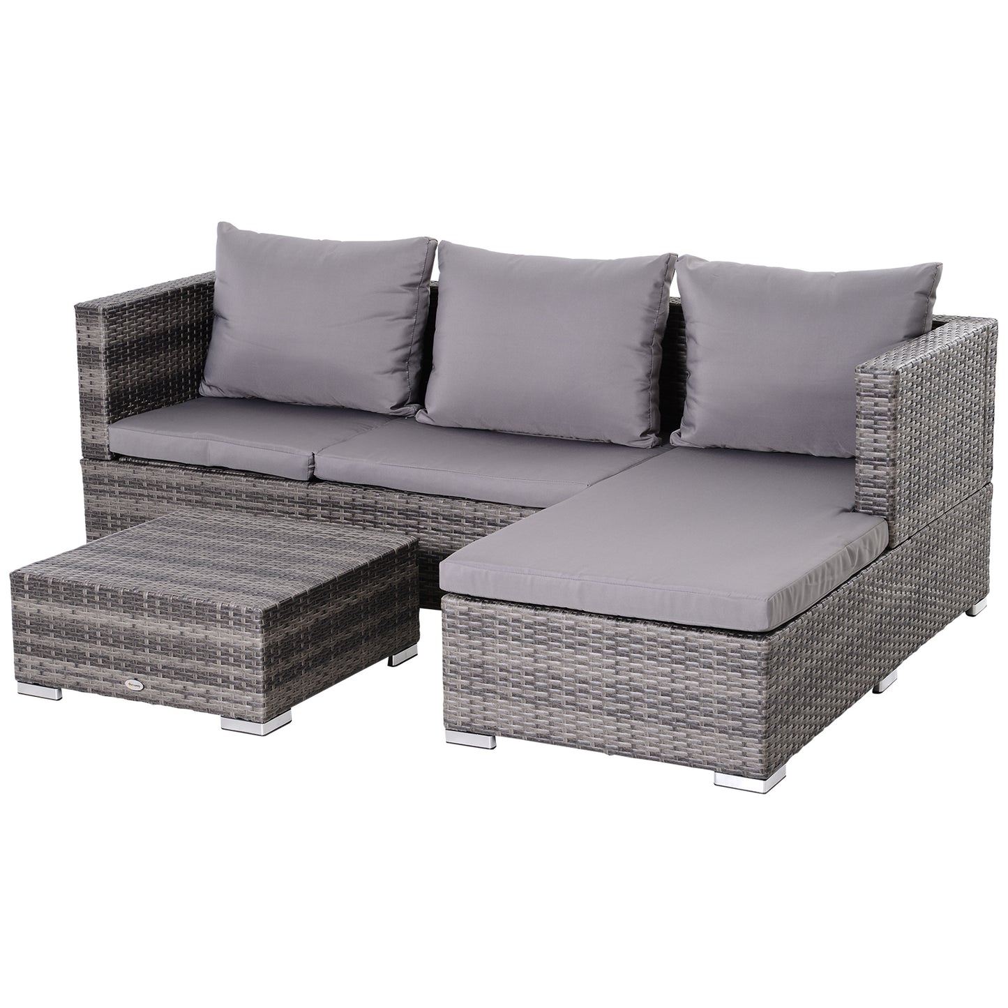 Sevafa Rattan Grey L Shaped Outdoor Corner Sofa And Coffee Table Set With Cushions