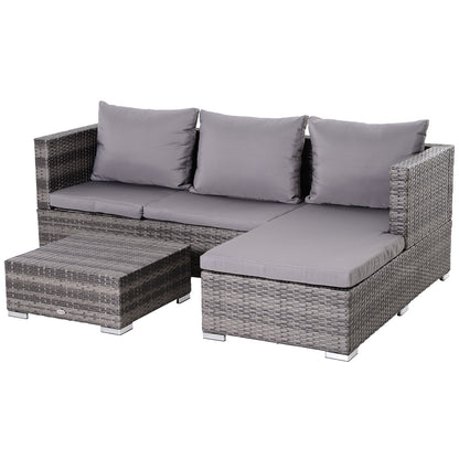 Sevafa Rattan Grey L Shaped Outdoor Corner Sofa And Coffee Table Set With Cushions