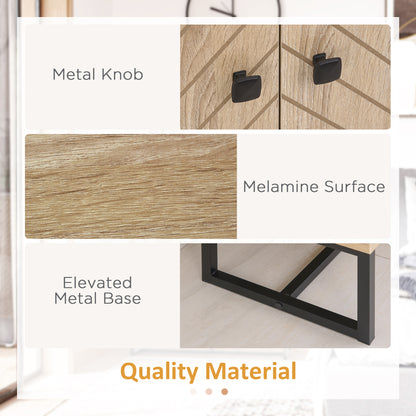 Mizi Liri Natural Oak Wood 2 Tier Storage Cabinet With Chevron Pattern