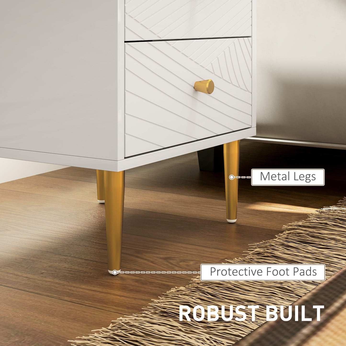 Dina White And Gold 2 Drawer Elegant Bedside Table