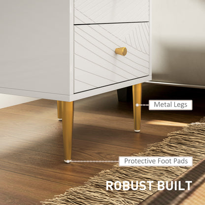 Dina White And Gold 2 Drawer Elegant Bedside Table