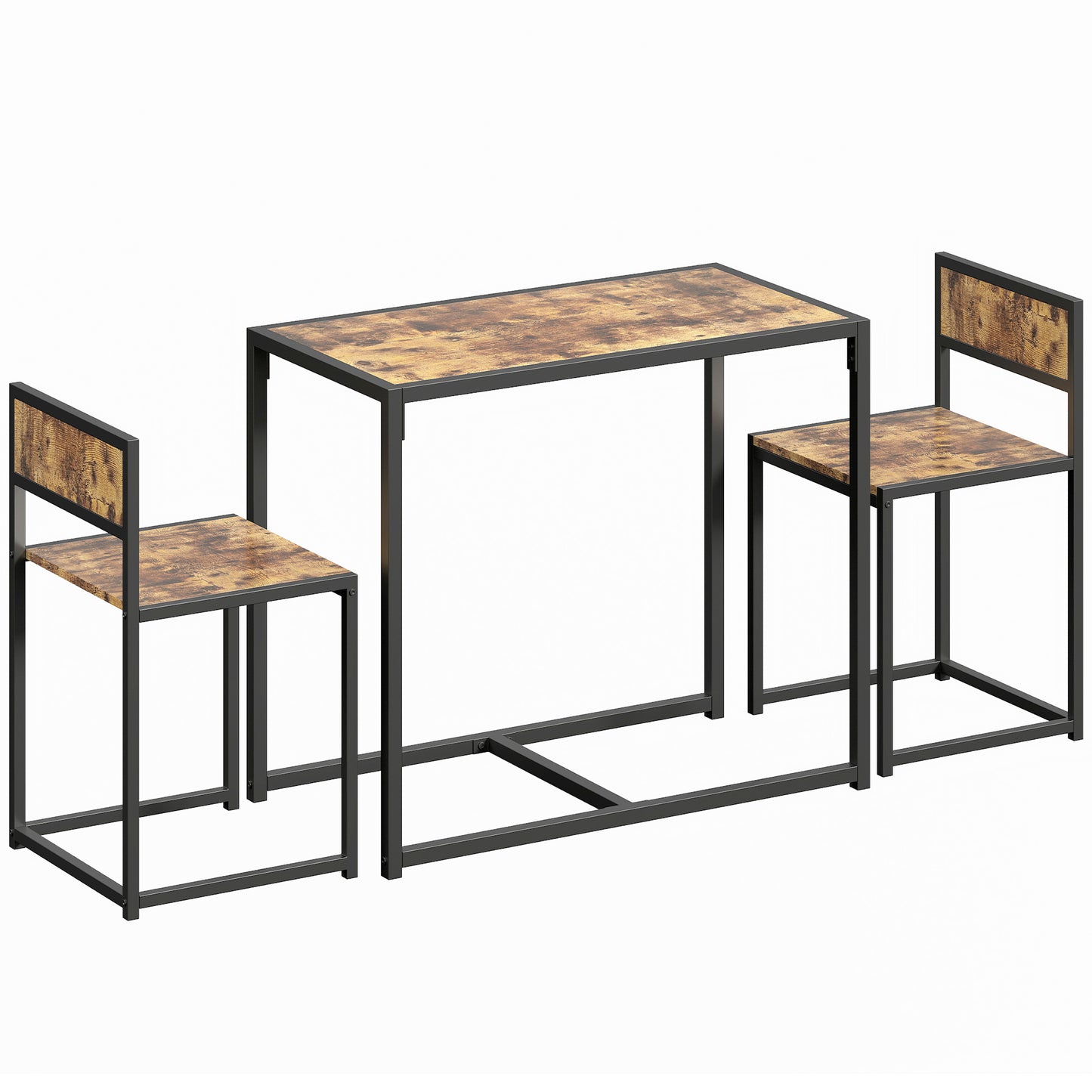 Doel 3 Piece Rustic Brown Wood Effect Table And Stool Set
