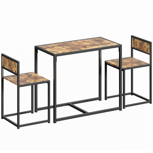 Doel 3 Piece Rustic Brown Wood Effect Table And Stool Set