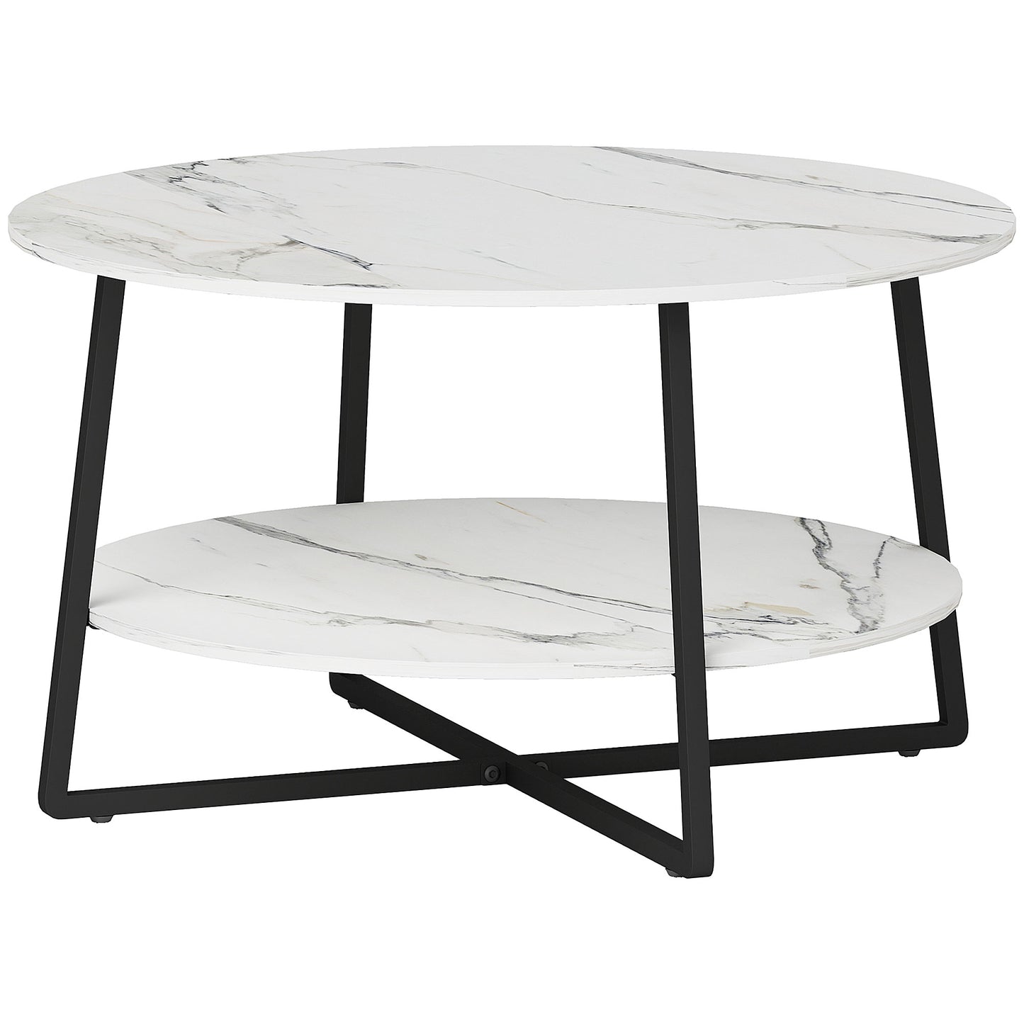 Masoso Wooden White And Black 2 Tier Marble Effect Coffee Table