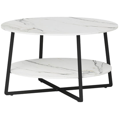 Masoso Wooden White And Black 2 Tier Marble Effect Coffee Table