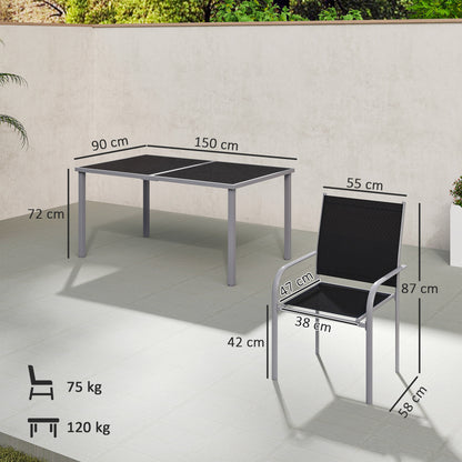 Fivedi 6 Seater Outdoor Garden Dining Set Tempered Glass Top Table and Stackable Mesh Chairs