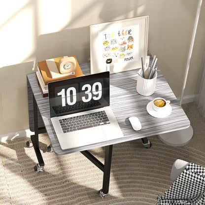 Neseva Wooden Grey Wood Effect Drop Leaf Dining Table With Wheels Seating 6