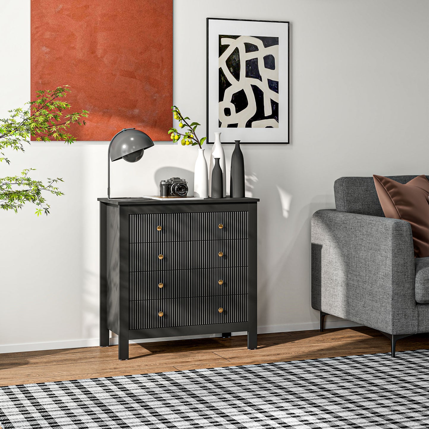 Dineta Wooden Black Elegant 5 Drawer Chest Of Drawers