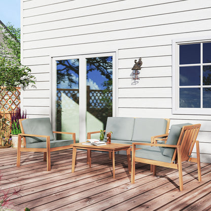 Rotoyo Teak Wood 4 Seater Outdoor Garden Furniture Set with Grey Cushions