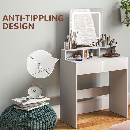 Linora Roso White Dressing Table With LED Mirror And Built In Storage