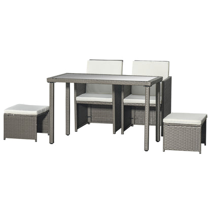 Moel Grey Rattan 4 Seater Cube Garden Dining Set with 2 Armchairs 2 Stools And Glass Table