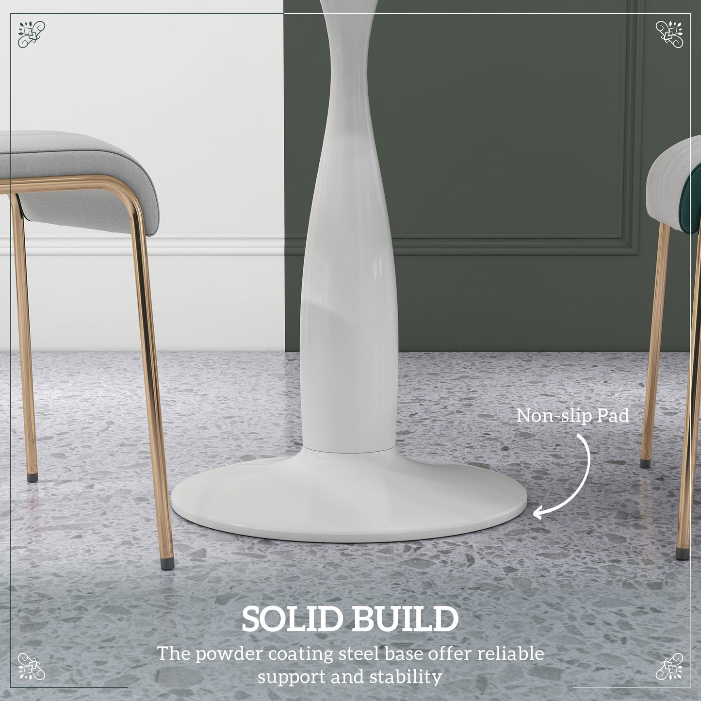 Falo 80cm Metal And Steel White And Grey Marble Effect Small Dining Table With Non Slip Feet For 2