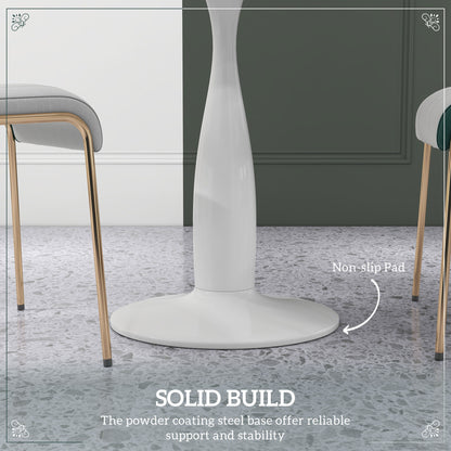 Falo 80cm Metal And Steel White And Grey Marble Effect Small Dining Table With Non Slip Feet For 2