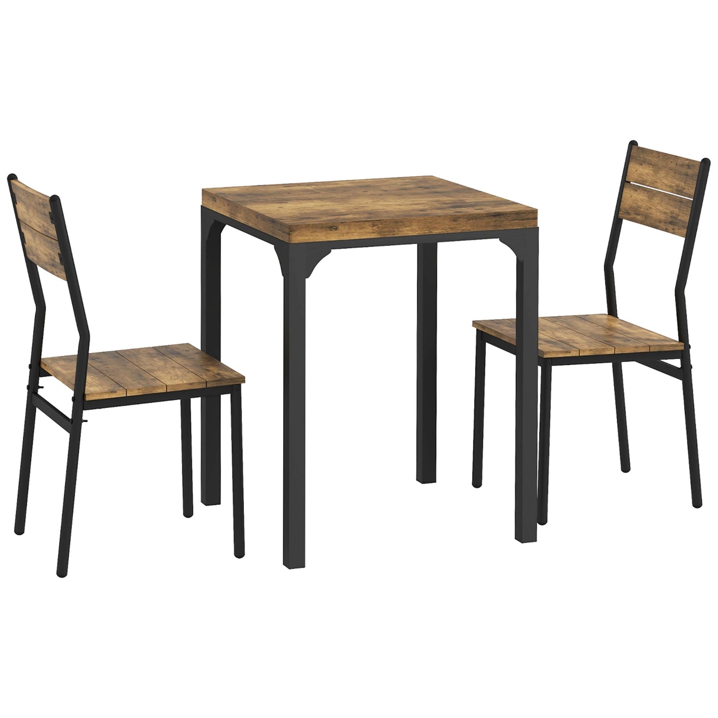 Lulila Wooden Rustic Brown 3 Piece Minimal Dining Table And Chair Set