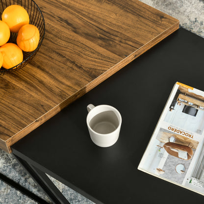 Nimolo Metal And Wood Rustic Brown Set Of 2 Industrial Nesting Coffee Tables With Thick Tops