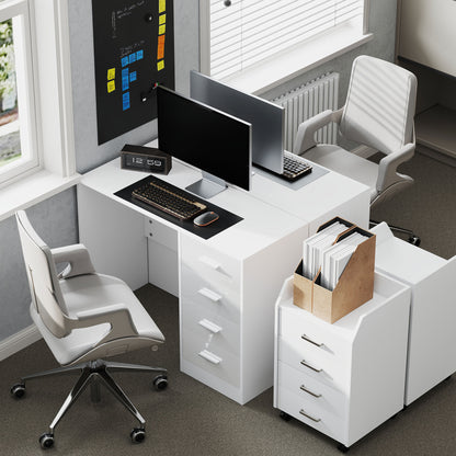 Reka 98cm High Gloss White Desk 4 Drawers For Home Office