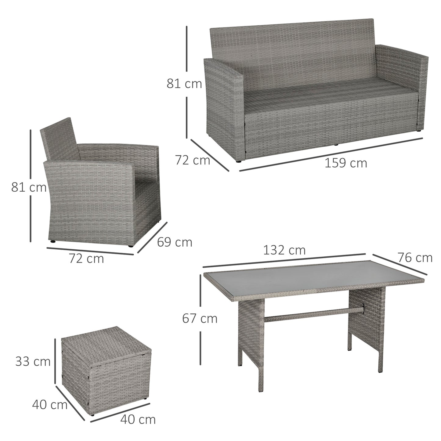 Rerira Mixed Grey Rattan 7 Seater Outdoor Sofa Set With Glass Top Coffee Table