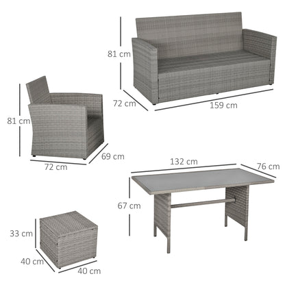 Rerira Mixed Grey Rattan 7 Seater Outdoor Sofa Set With Glass Top Coffee Table