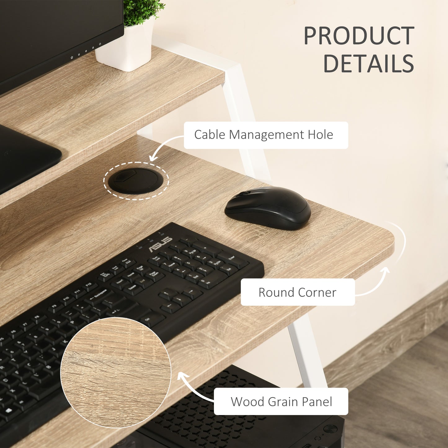 Dodosu 84cm Wooden White And Oak Compact Writing Desk With Storage Shelf