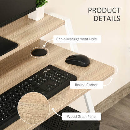 Dodosu 84cm Wooden White And Oak Compact Writing Desk With Storage Shelf