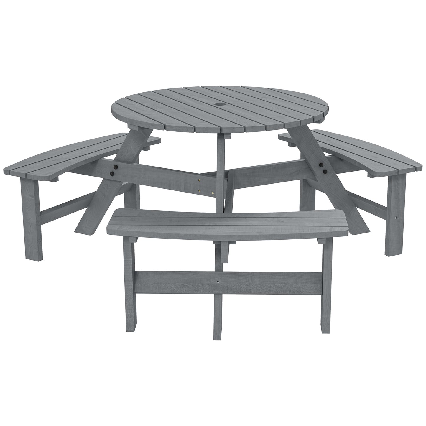 Taviba 6 Seater Grey Wood Round Picnic Table and Garden Benches Set