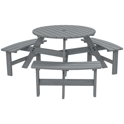 Taviba 6 Seater Grey Wood Round Picnic Table and Garden Benches Set