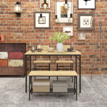 Kesudi Wooden Natural Square Dining Set Seating 4 With Bench