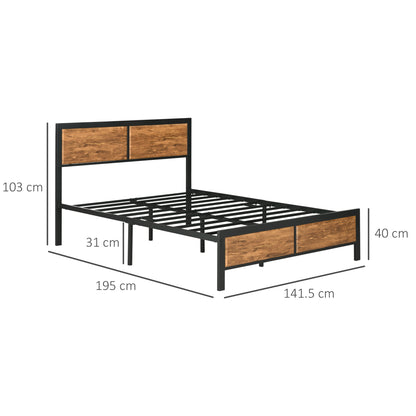 Sohala 4FT6 Industrial Metal Frame Double Bed with Headboard and Footboard