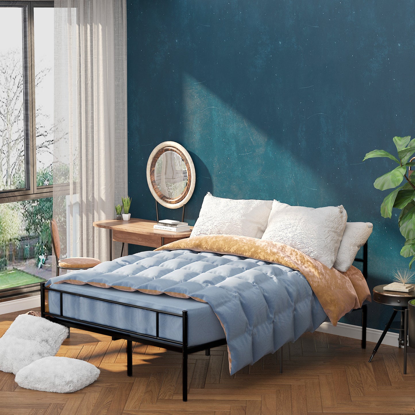 Palo 4FT6 Double Metal Bed Frame with Headboard and Footboard