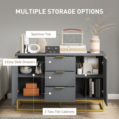 Veli Grey Sideboard With 3 Drawers 2 Doors 2 Sehelves