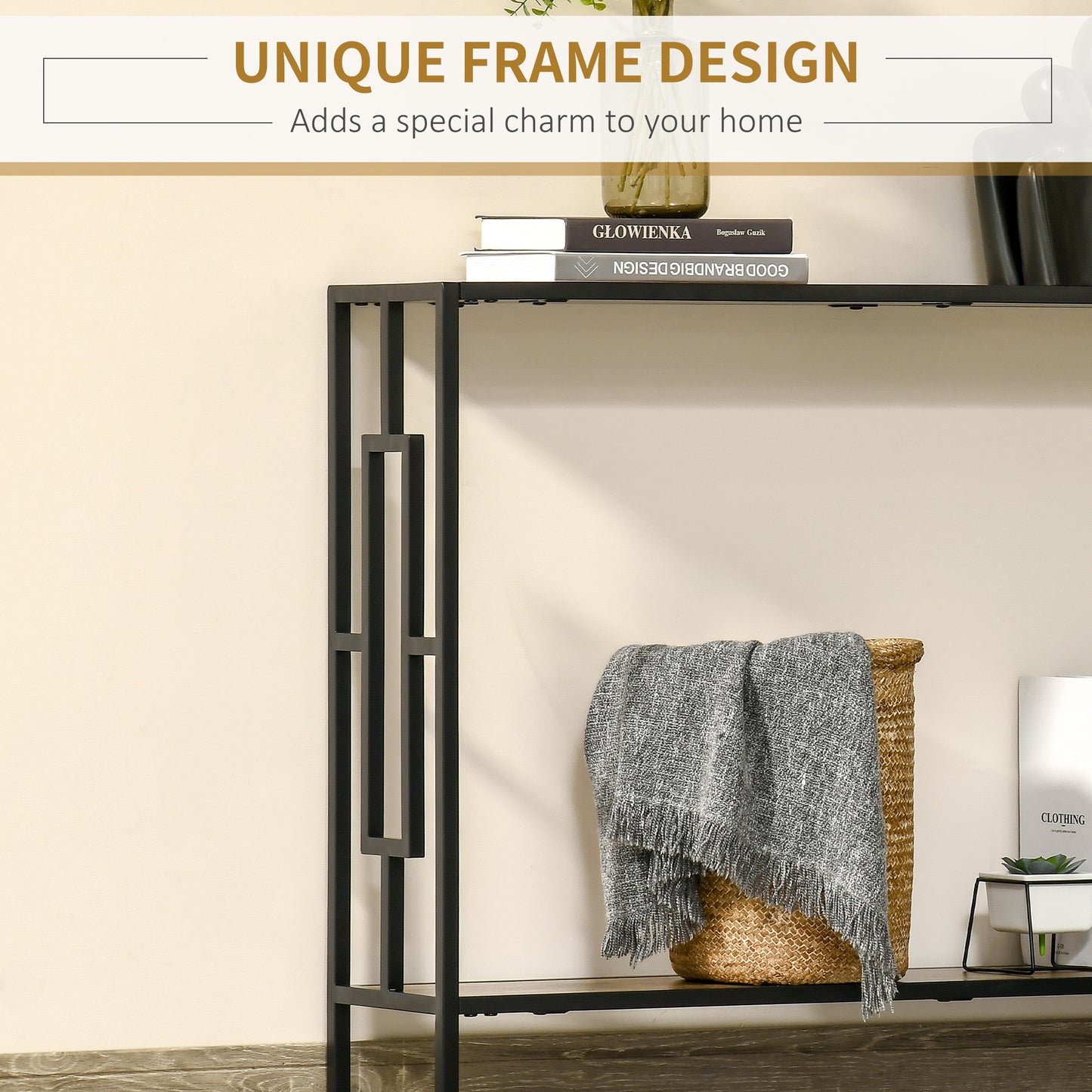 Sanero 106cm Metal And Wooden Rustic Brown Narrow Industrial Console Table With Storage Shelf