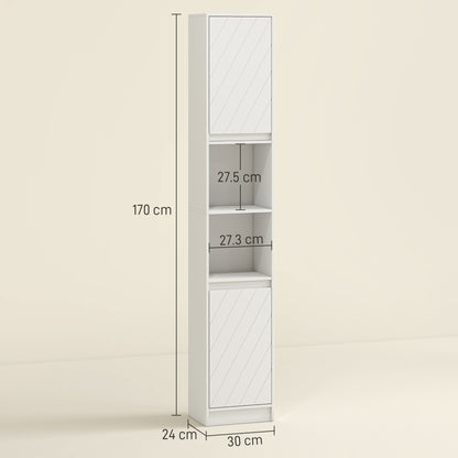 Fibava Slim Freestanding Bathroom Storage Cabinet With OFauxn Compartment Adjustable Shelves White 30 x 24 x 170 cm