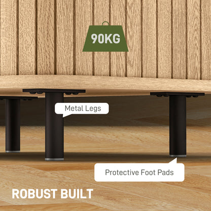 Ritava Natural Oak Tambour Bedside Table 2 Sliding Doors Black Metal Legs
