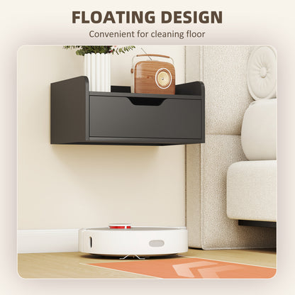 Levaco Set Of 2 Wall Mounted Wooden Black Bedside Tables With Drawer Storage