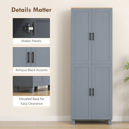 Parare 171cm Wooden Grey Wood Effect 4 Door Freestanding Kitchen Pantry Cabinet