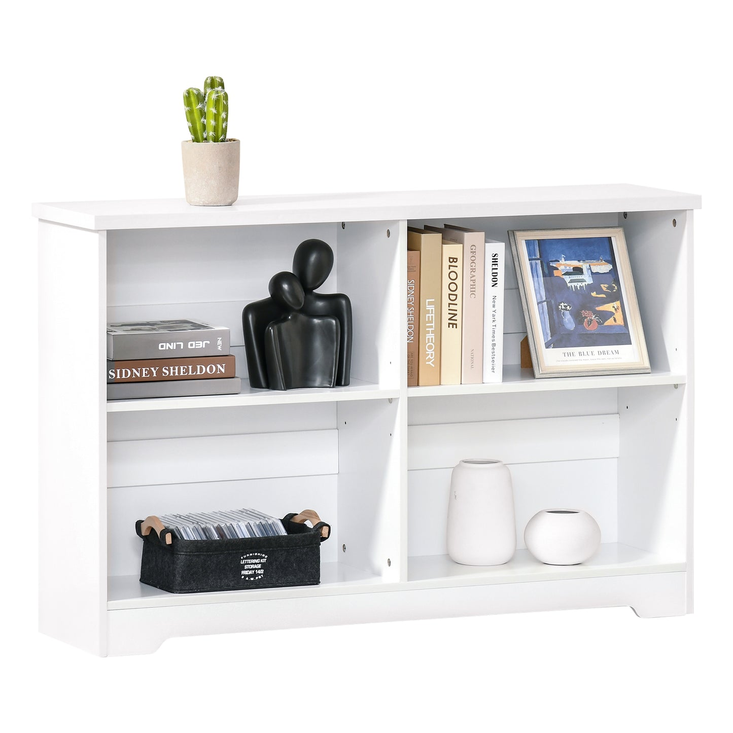 Sorano Wood White 2 Tier Cube Bookcase With 4 OFauxn Compartments 118 x 29 x 76 cm