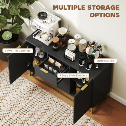 Varase Black Sideboard 3 Drawers 2 Doors Gold Accents